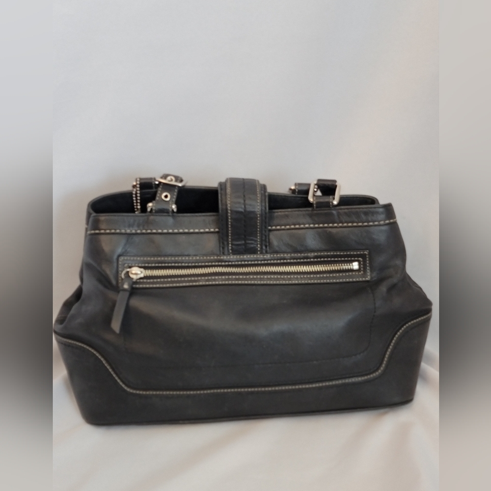 Coach Hamilton Black Leather Tote Bag with Silver Accents - Picture 5 of 11